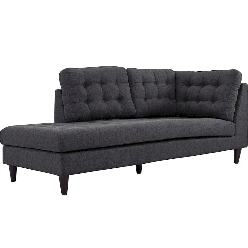Chaise longue en tissu rembourré avec capitonnage à boutons