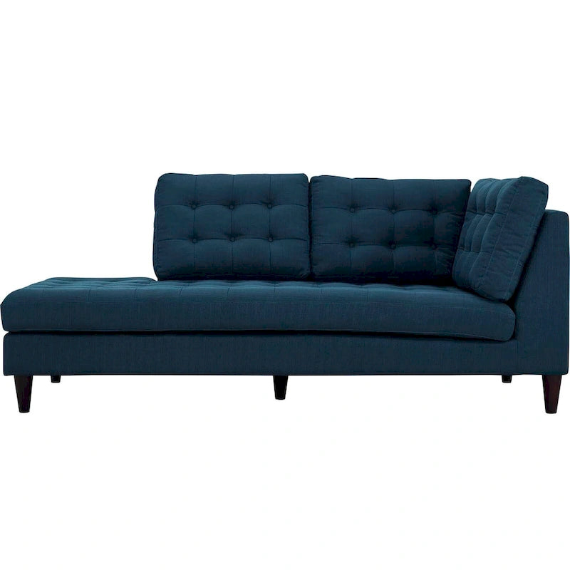 Chaise longue en tissu rembourré avec capitonnage à boutons