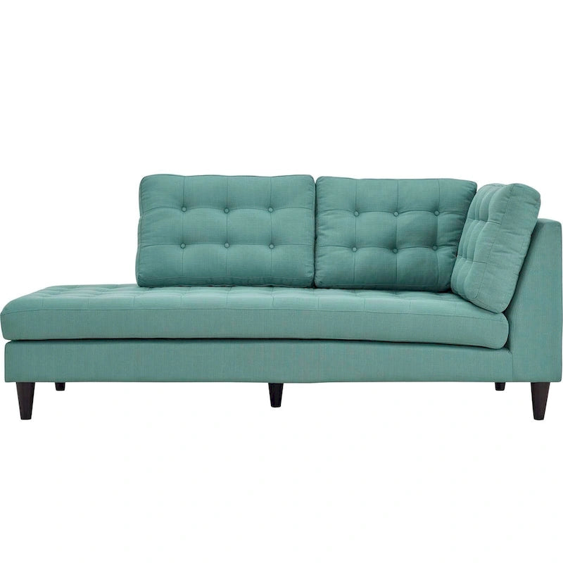 Chaise longue en tissu rembourré avec capitonnage à boutons