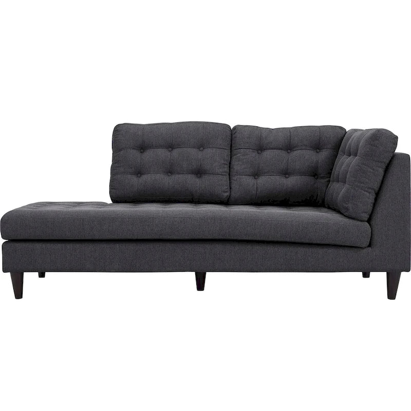 Chaise longue en tissu rembourré avec capitonnage à boutons