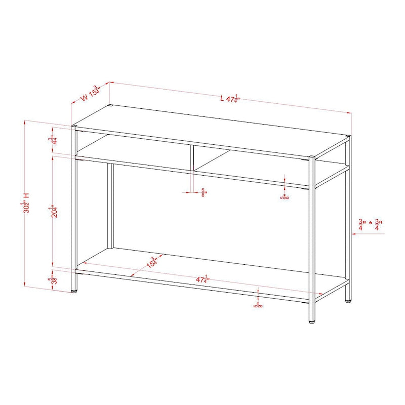 Console 3 étagères en acier Glam 48 pouces
