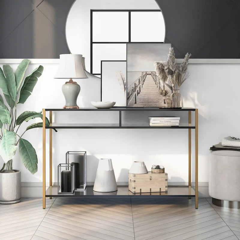 Console 3 étagères en acier Glam 48 pouces