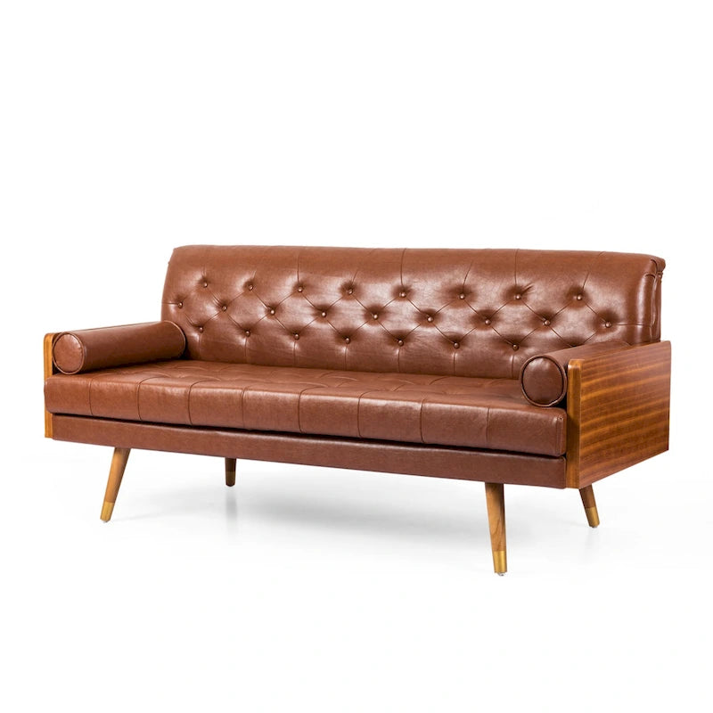 Canapé capitonné de style Mid-century avec coussins décoratifs