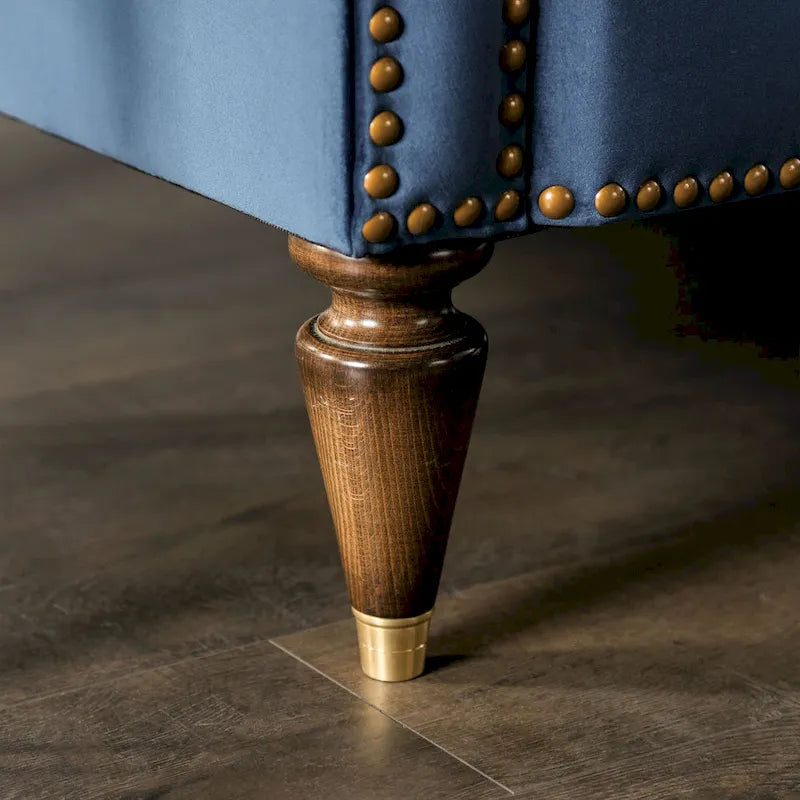 Ensemble de canapé 2 places capitonné en tissu bleu de transition avec clous décoratifs
