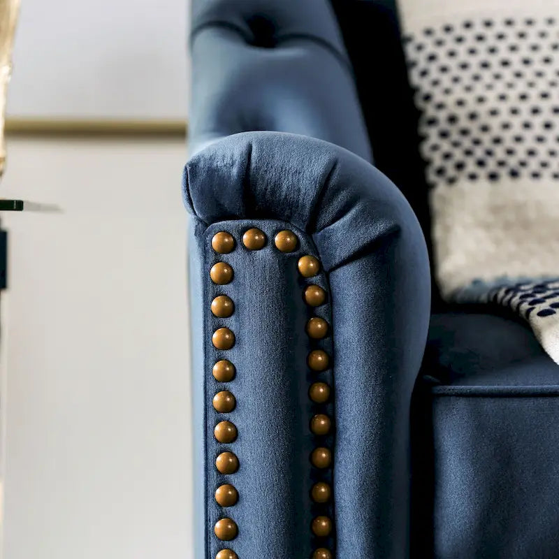 Ensemble de canapé 2 places capitonné en tissu bleu de transition avec clous décoratifs