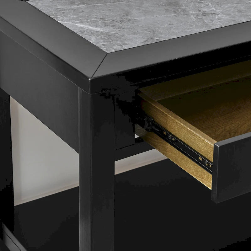 Table d'appoint transitoire en ébène avec plateau en pierre frittée grise