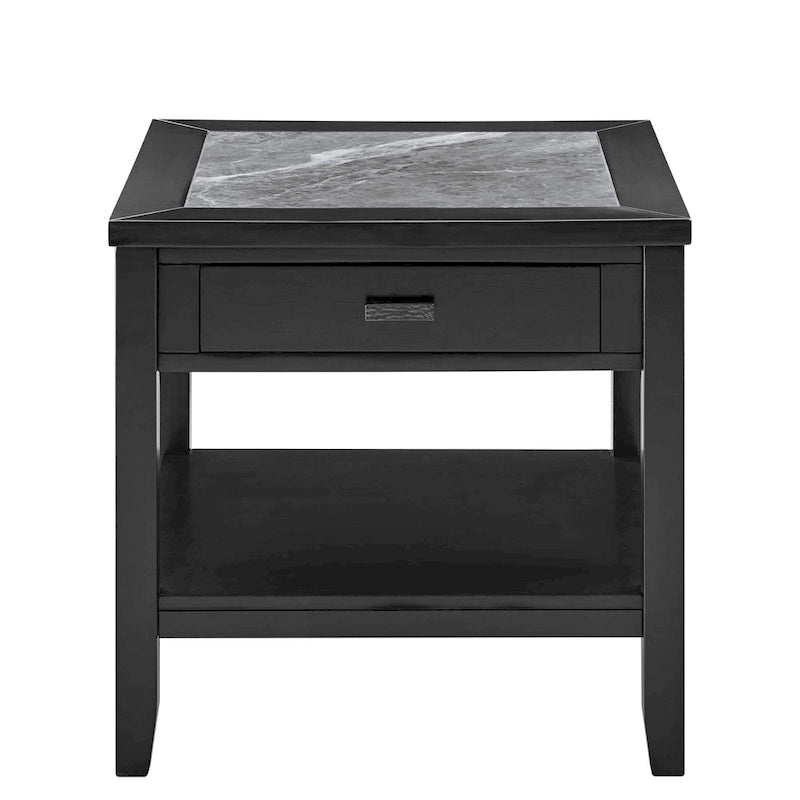 Table d'appoint transitoire en ébène avec plateau en pierre frittée grise