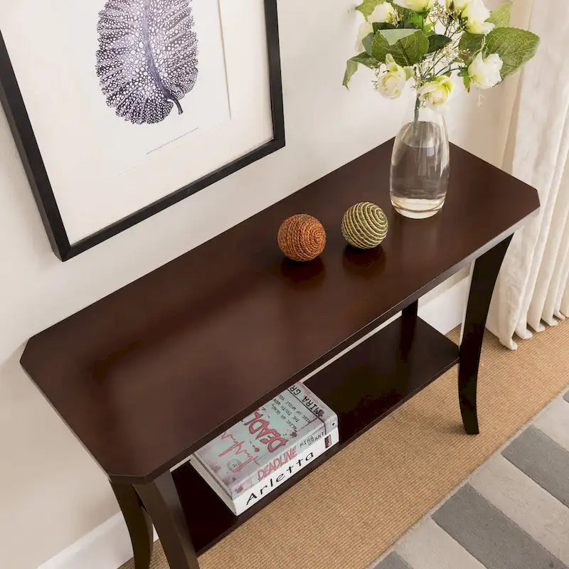 Console d'entrée en bois massif avec étagère – Cerisier Chocolat