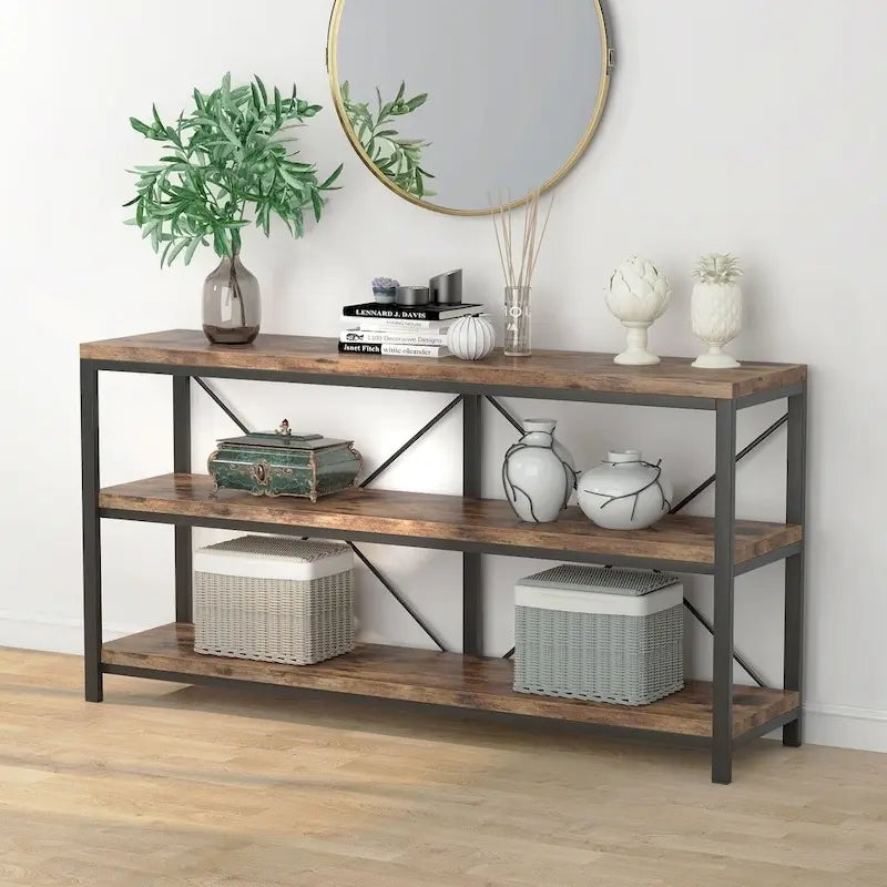 Table console de canapé, Meuble TV console à 3 niveaux, Table d'entrée
