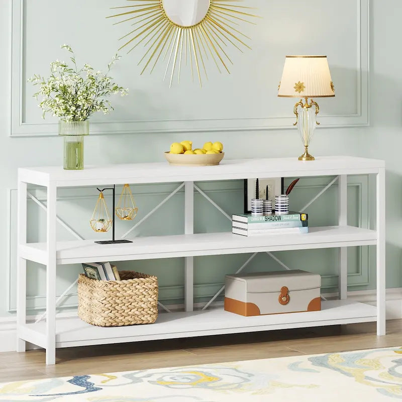 Table console de canapé, Meuble TV console à 3 niveaux, Table d'entrée