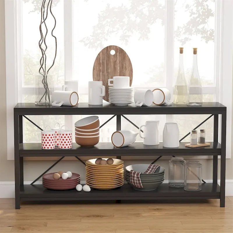 Table console de canapé, Meuble TV console à 3 niveaux, Table d'entrée