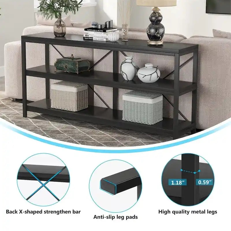 Table console de canapé, Meuble TV console à 3 niveaux, Table d'entrée
