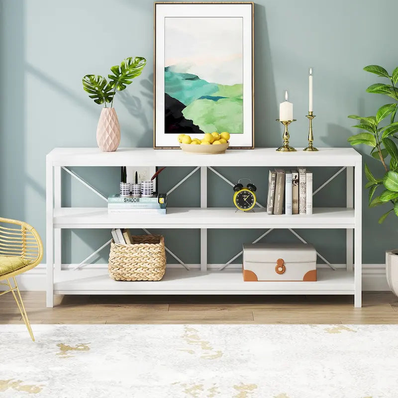 Table console de canapé, Meuble TV console à 3 niveaux, Table d'entrée