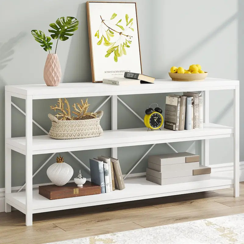 Table console de canapé, Meuble TV console à 3 niveaux, Table d'entrée