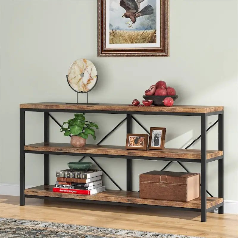Table console de canapé, Meuble TV console à 3 niveaux, Table d'entrée