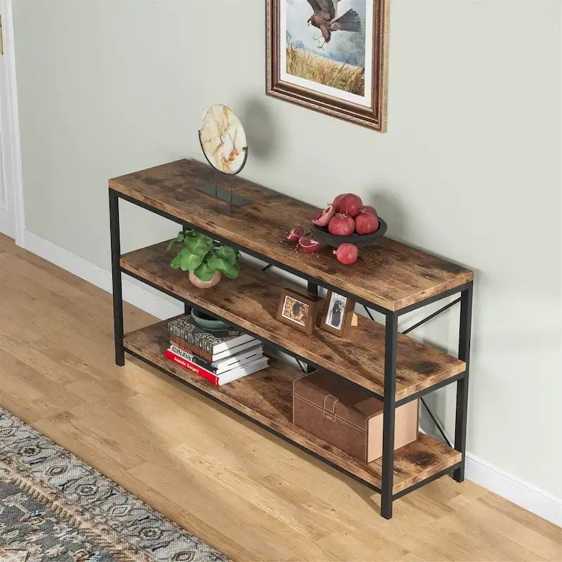 Table console de canapé, Meuble TV console à 3 niveaux, Table d'entrée