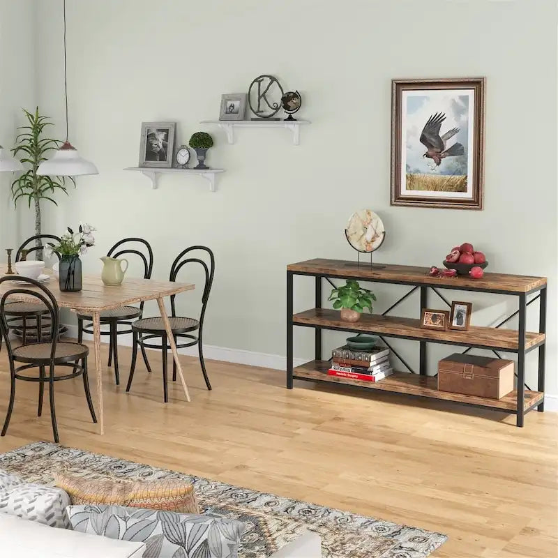 Table console de canapé, Meuble TV console à 3 niveaux, Table d'entrée