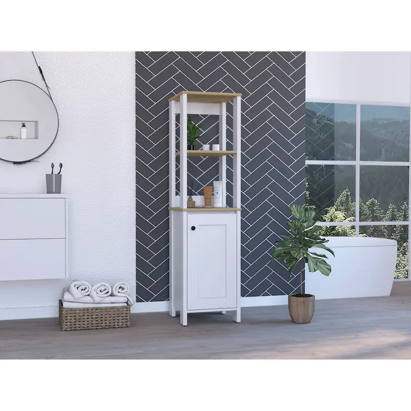 Meuble de Rangement Linge avec 4 Étagères et Porte Simple - 15,7L x 15,7P x 59,3H