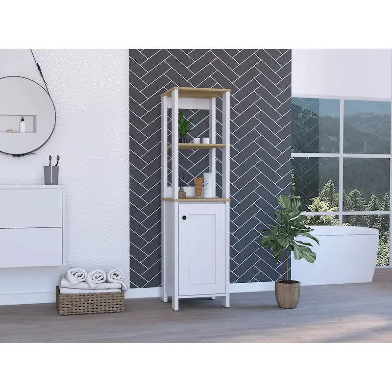 Meuble de Rangement Linge avec 4 Étagères et Porte Simple - 15,7L x 15,7P x 59,3H