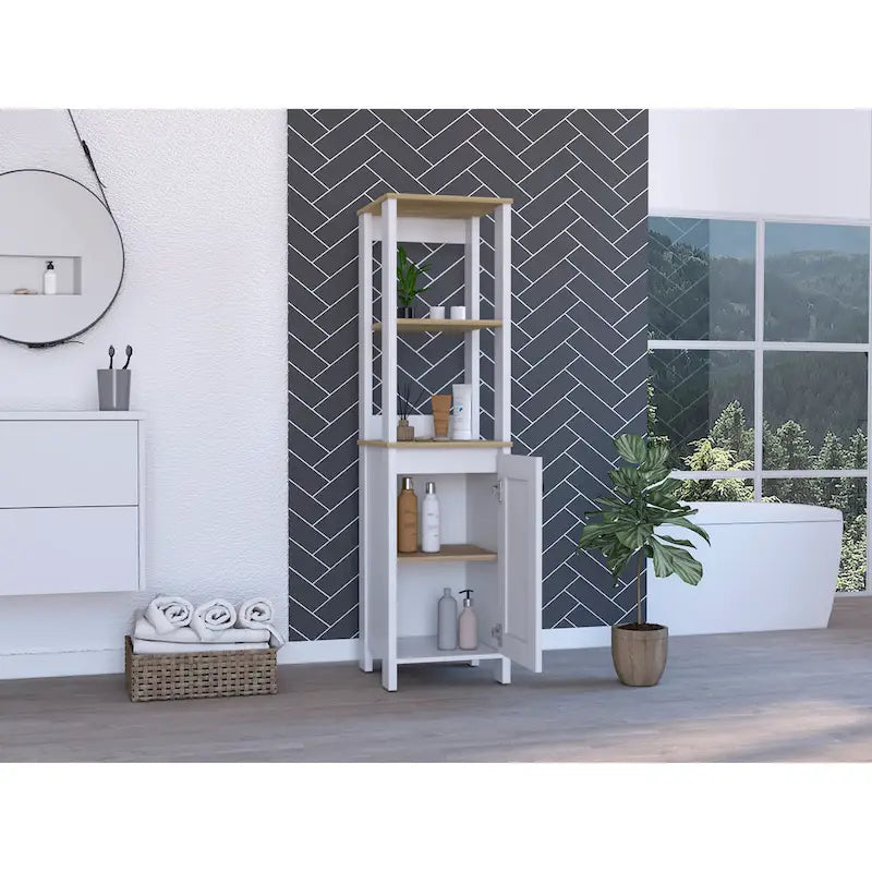 Meuble de Rangement Linge avec 4 Étagères et Porte Simple - 15,7L x 15,7P x 59,3H