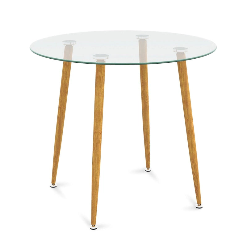 Table basse ronde en verre trempé avec pieds en métal