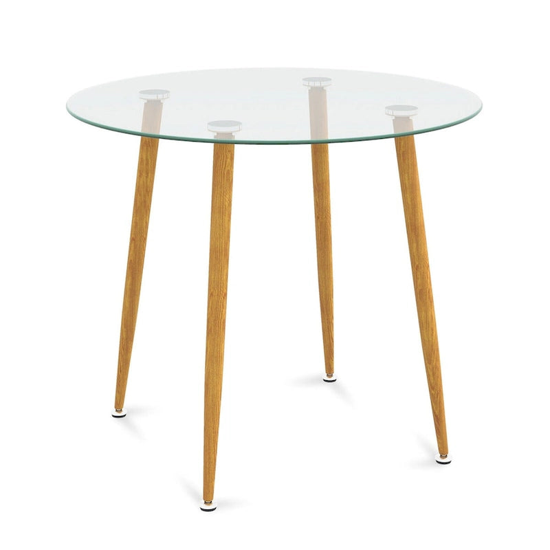 Gymax Leisure Coffee Table Round Glass Dining Table w/ Metal Legs