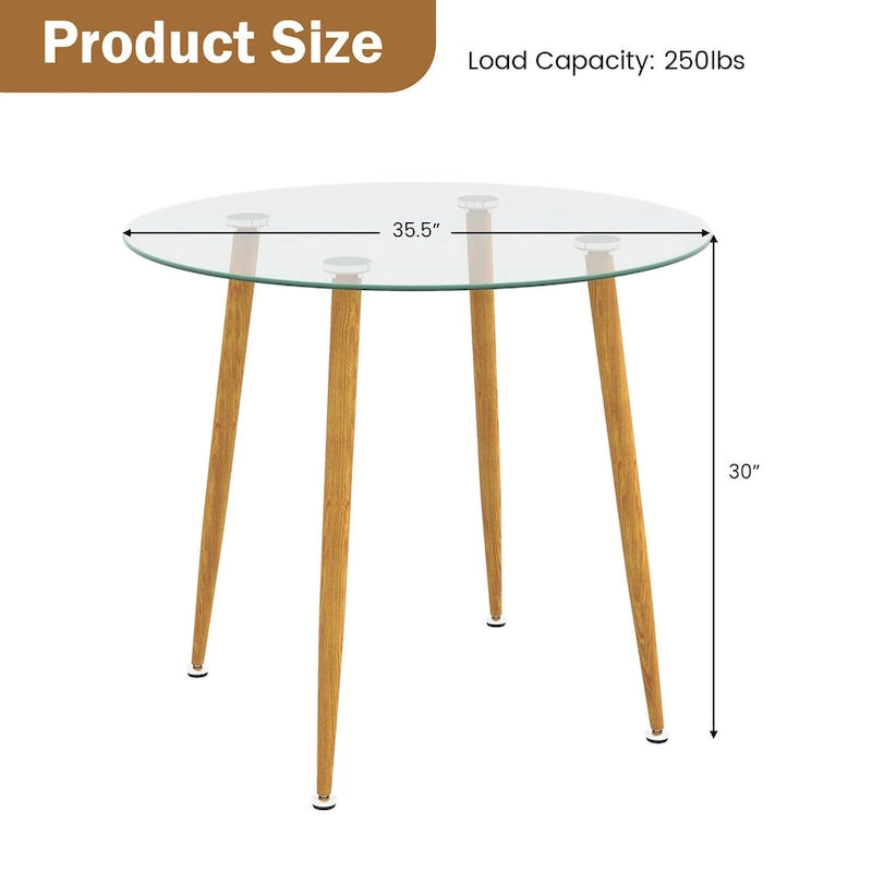 Table basse ronde en verre trempé avec pieds en métal
