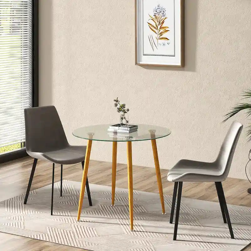 Table basse ronde en verre trempé avec pieds en métal