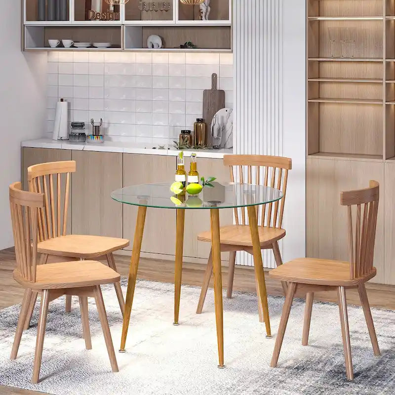 Table basse ronde en verre trempé avec pieds en métal