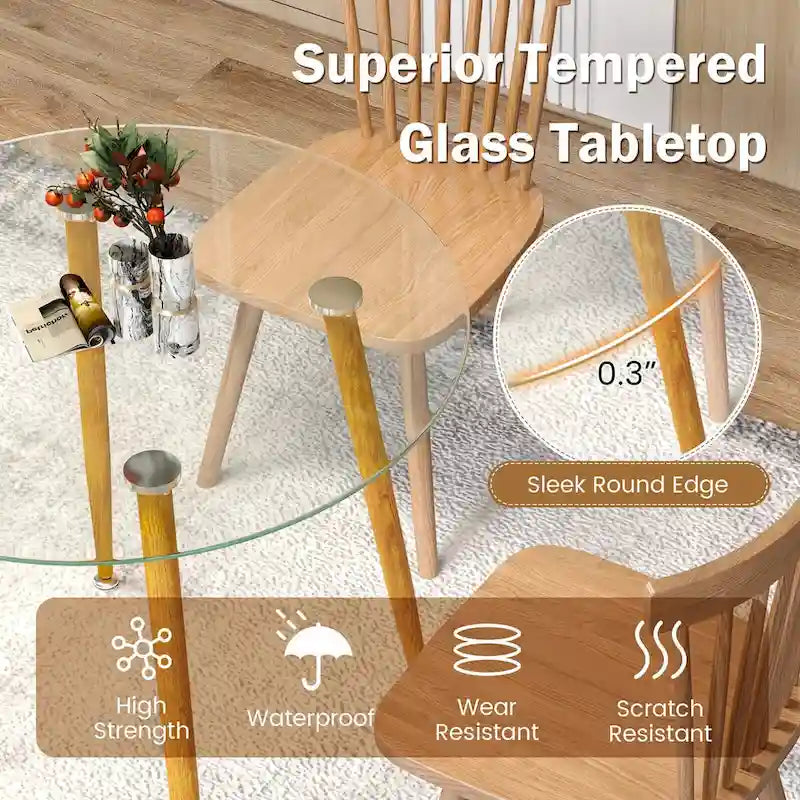 Table basse ronde en verre trempé avec pieds en métal