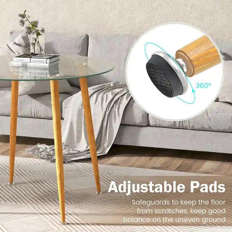 Table basse ronde en verre trempé avec pieds en métal