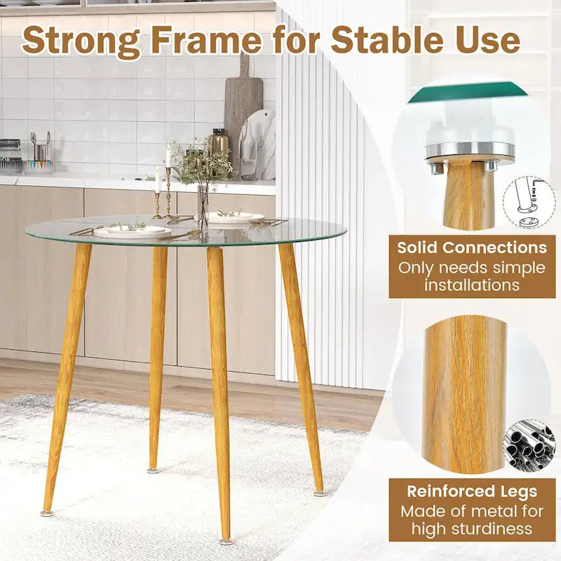 Table basse ronde en verre trempé avec pieds en métal