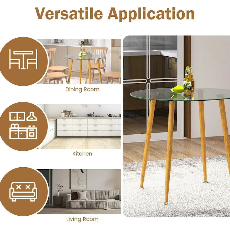 Table basse ronde en verre trempé avec pieds en métal