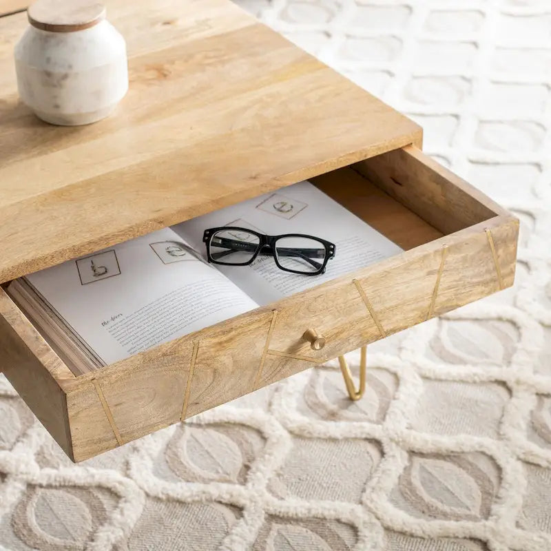 Table basse de salon à 1 tiroir et 1 étagère - 43L x 22P x 16H