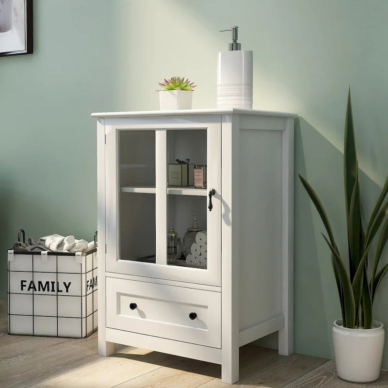Meuble de rangement buffet avec portes vitrées et poignée cloche unique - 22,05x14,37x31,69