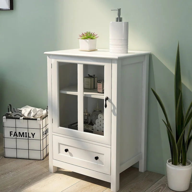 Meuble de rangement buffet avec portes vitrées et poignée cloche unique - 22,05x14,37x31,69
