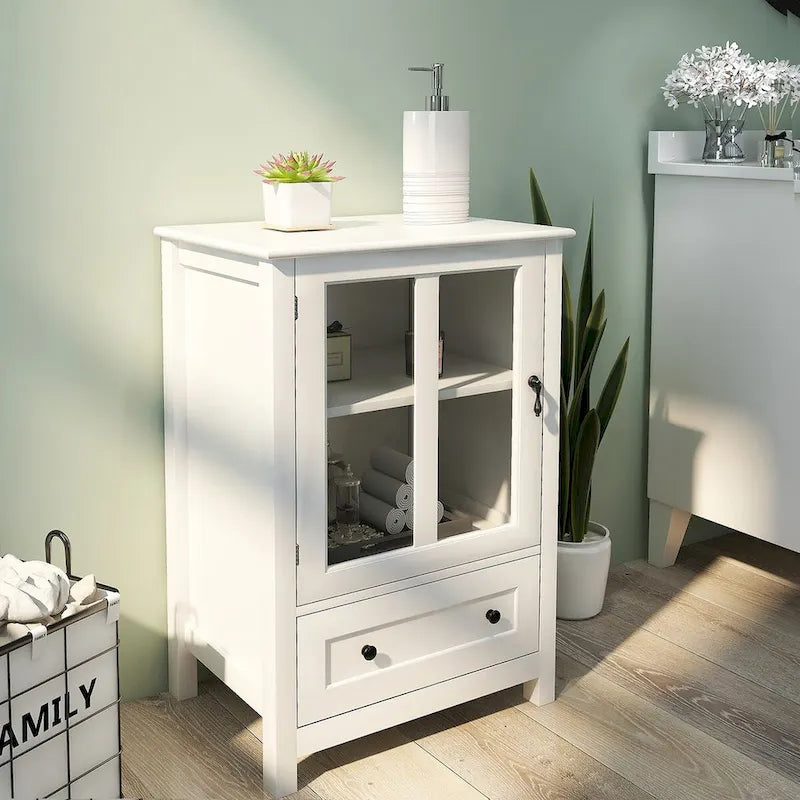 Meuble de rangement buffet avec portes vitrées et poignée cloche unique - 22,05x14,37x31,69