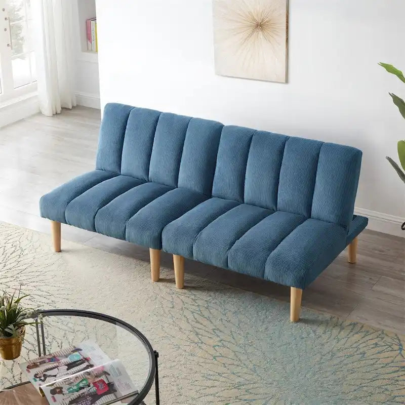 Canapé-lit convertible en velours côtelé avec pieds en bois