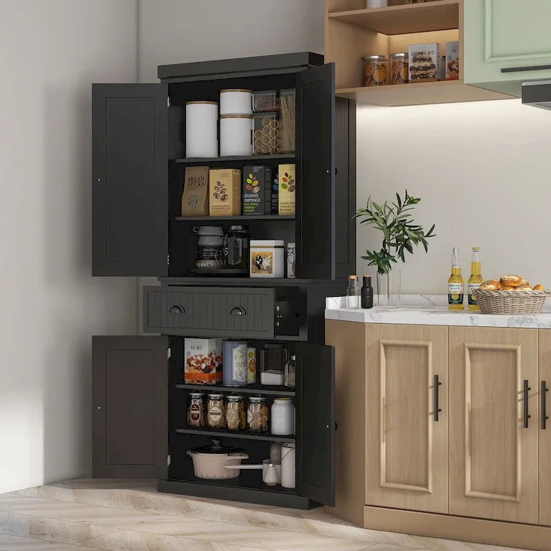 Meuble de cuisine, Grand placard de rangement, Armoire autonome avec tiroir, portes et étagères réglables