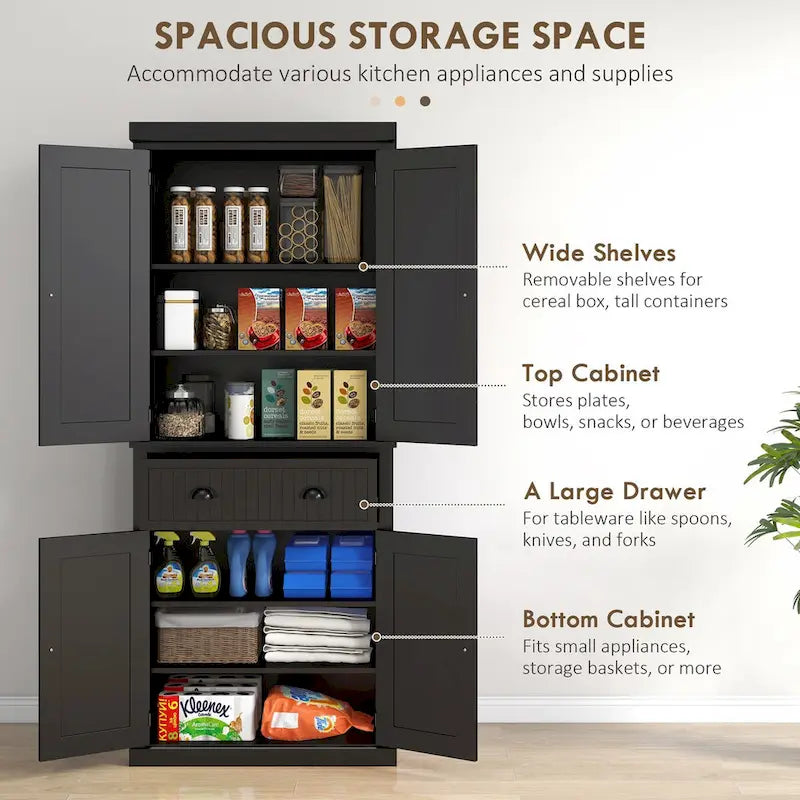 Meuble de cuisine, Grand placard de rangement, Armoire autonome avec tiroir, portes et étagères réglables