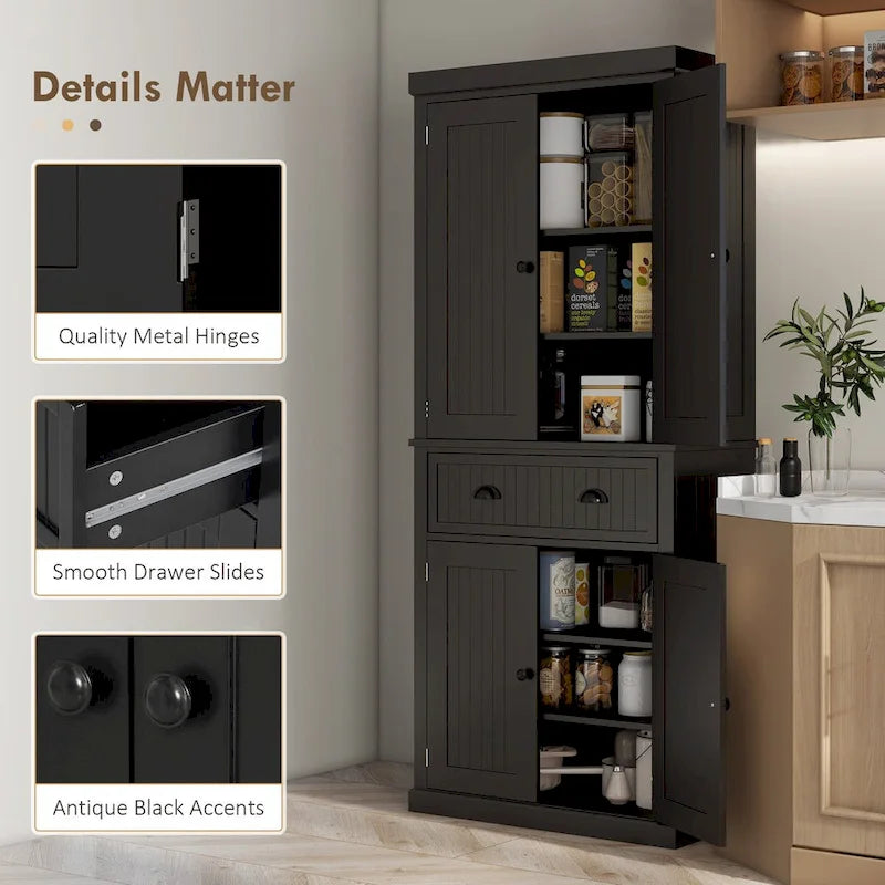 Meuble de cuisine, Grand placard de rangement, Armoire autonome avec tiroir, portes et étagères réglables