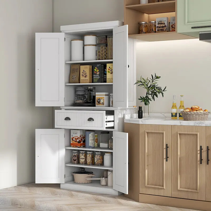 Meuble de cuisine, Grand placard de rangement, Armoire autonome avec tiroir, portes et étagères réglables