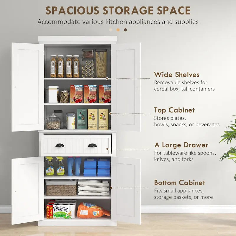 Meuble de cuisine, Grand placard de rangement, Armoire autonome avec tiroir, portes et étagères réglables