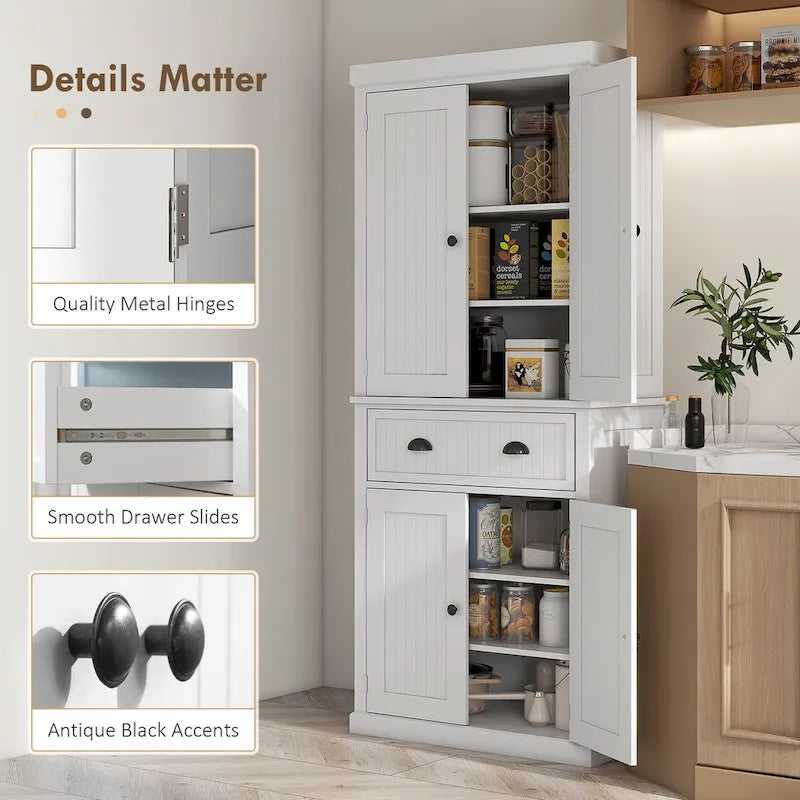 Meuble de cuisine, Grand placard de rangement, Armoire autonome avec tiroir, portes et étagères réglables