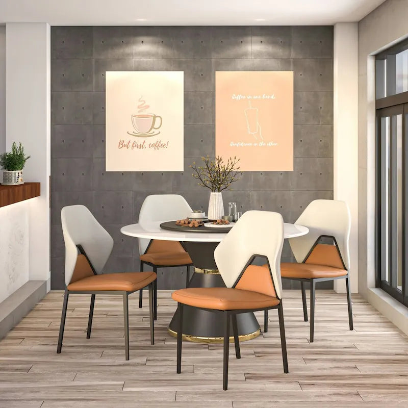 Chaise de salle à manger en cuir PU avec pieds en fer noir, chaise d'appoint de cuisine rembourrée moderne