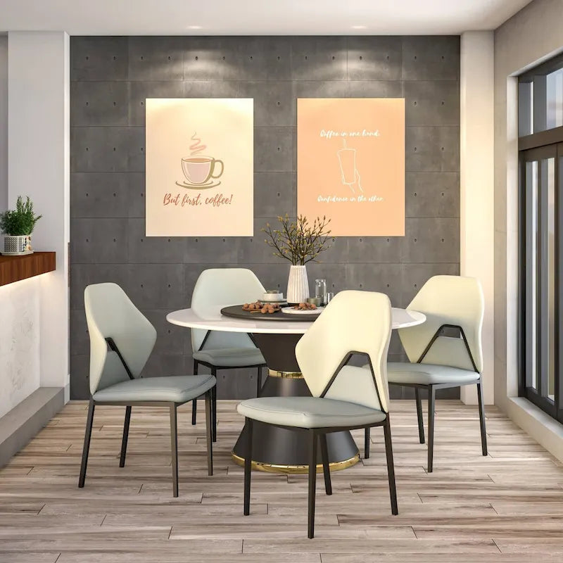 Chaise de salle à manger en cuir PU avec pieds en fer noir, chaise d'appoint de cuisine rembourrée moderne