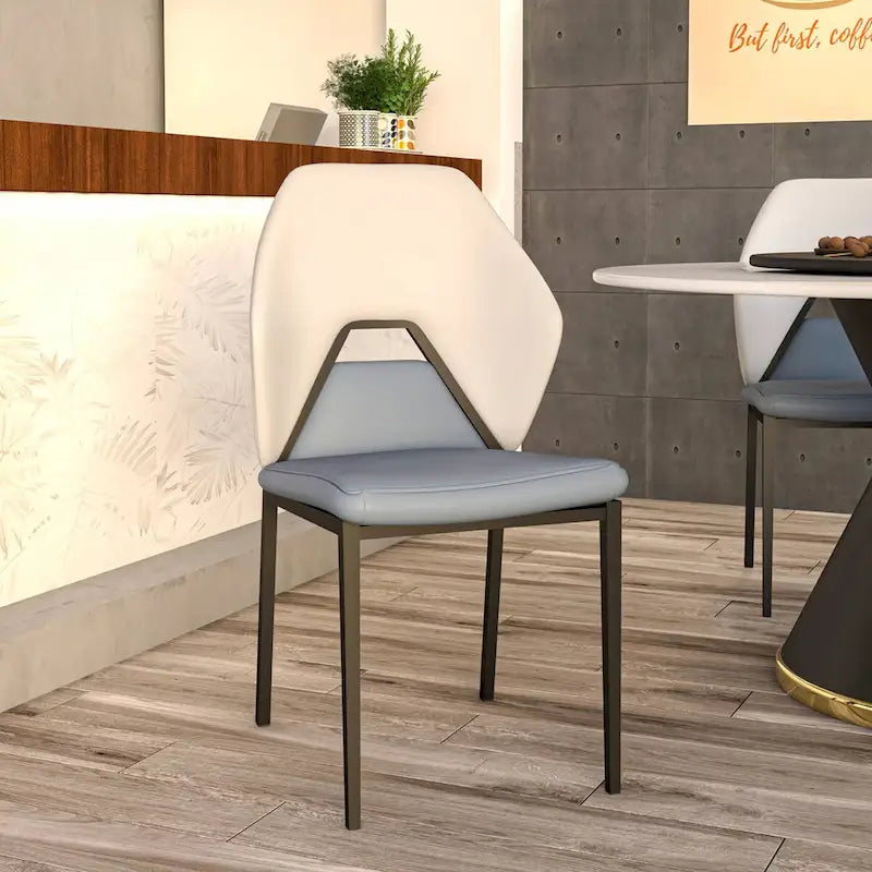 Chaise de salle à manger en cuir PU avec pieds en fer noir, chaise d'appoint de cuisine rembourrée moderne