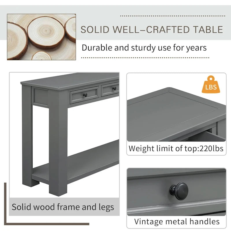 Console / Table d'appoint avec tiroirs de rangement et étagère inférieure pour entrée/couloir