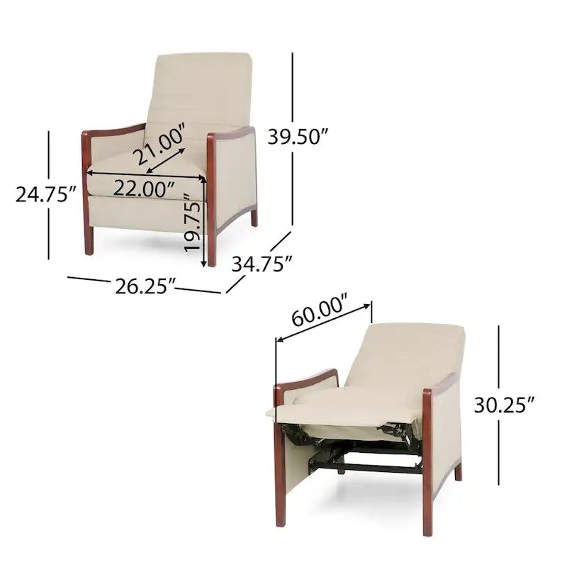 Fauteuil inclinable mi-siècle moderne en tissu à dossier poussoir