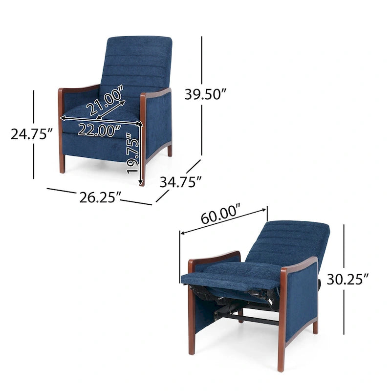 Fauteuil inclinable mi-siècle moderne en tissu à dossier poussoir